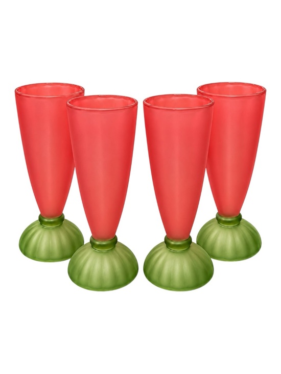Other - Vintage MCM Libbey Frosted Coral Pink & Green Footed Pilsner Glasses – Set of 4